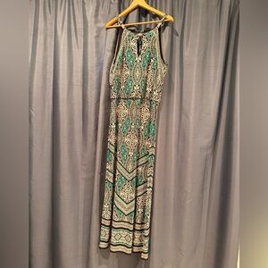 White House Black Market Green and Black Patterned Dress